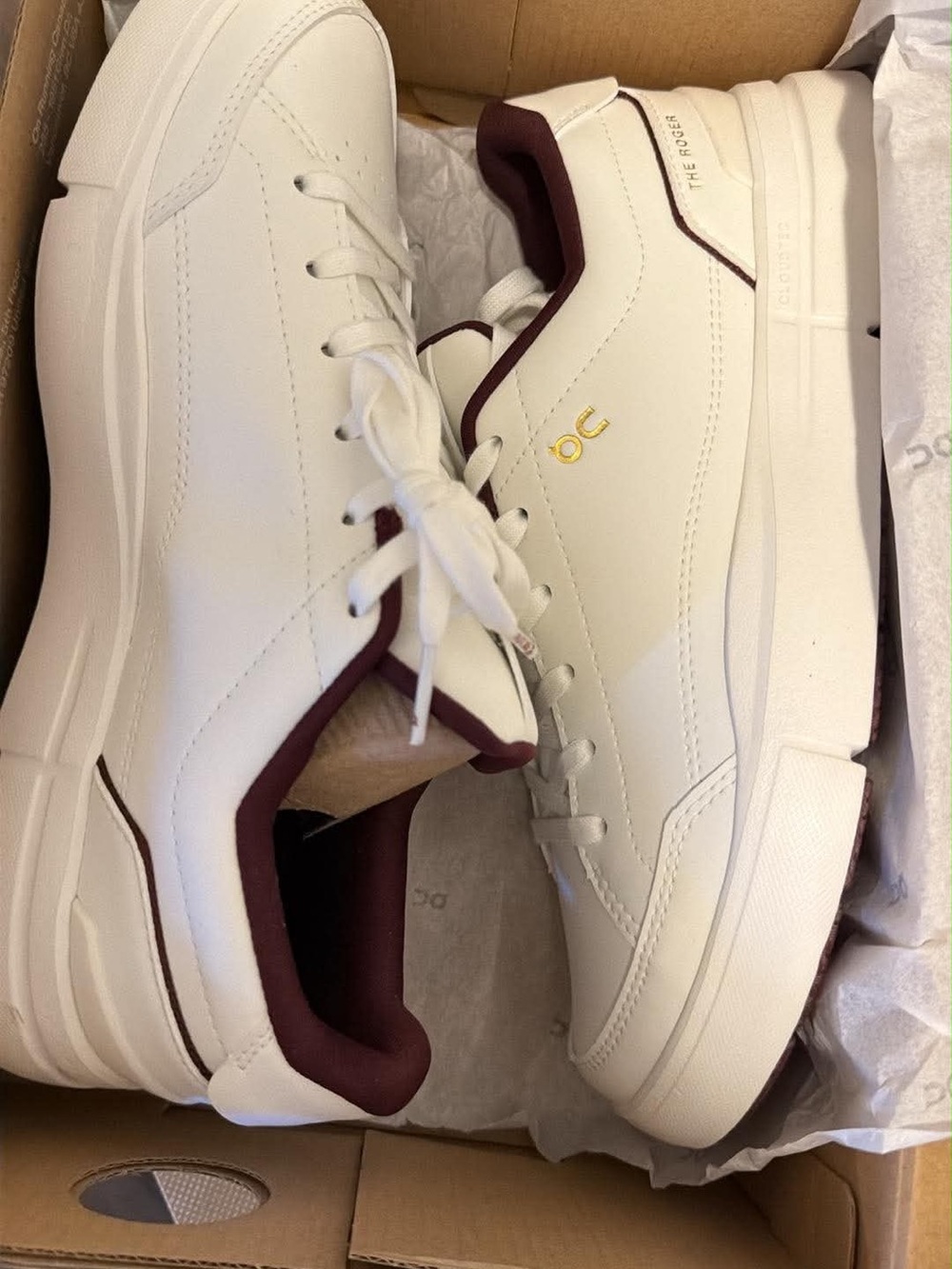 On Running White Leather Sneakers with Burgundy Accents